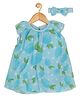 Creative Kids Cap Sleeves Fruits Printed Flared Dress With Coordinating Headband - Turquoise Blue & Green