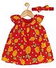 Creative Kids Cap Sleeves Fruits Printed Flared Dress With Coordinating Headband - Red & Yellow