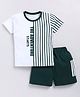 CUTOPIES Cotton Half Sleeves Stripped Tee & Shorts Set - Green