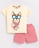 CUTOPIES Cotton Half Sleeves Dog & Stripped Printed Tee & Shorts Set - Butter Yellow