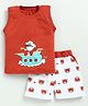 CUTOPIES Cotton Sleeveless Cartoon Sailor & Bear Printed Tee & Shorts Set - Rust