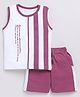 CUTOPIES Cotton Sleeveless Text & Stripped Printed Tee & Shorts Set - White & Magenta
