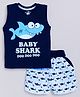 CUTOPIES Cotton Sleeveless Baby Shark Doo Doo Text Printed Tee & Shorts Set - Navy Blue