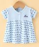 Pink Rabbit Sinker Knit Half Sleeves Front Open Frock with Panda Print - Blue