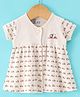 Pink Rabbit Sinker Knit Half Sleeves Front Open Frock with Panda Print - Peach