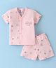 Pink Rabbit Single Jersey Knit Half Sleeves Short Night Suit  with Animal Print - Pink