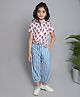 The Magic Wand Cotton Half Sleeves Floral Printed Shirt With Striped Harem Pant  - Red