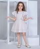 Peppermint Half Sleeves Floral Applique Detailed & Pleated Dress - Beige