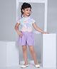 Peppermint Half Sleeves Floral Printed Top & Solid Shorts Set - Purple