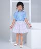 Peppermint Half Sleeves Polka Dots & Floral Printed Shirt With Skirt - Blue