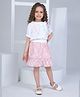 Peppermint Half Sleeves Floral Embroidered Top & Skirt Set - Peach
