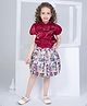 Peppermint Half Puffed Sleeves Bow Applique Top & Skirt Set - Maroon