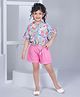 Peppermint Half Sleeves Abstract Printed Top & Solid Shorts Set - Multi Colour