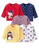 Babyhug 100% Cotton Knit Full Sleeves Antibacterial Front Open Vests with Bear Penguin & Striped Print Pack of 5 - Red Yellow & White