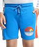 Honeyhap Premium Terry 100% Cotton Above Knee Length Shorts  With Bio Finish Tropical Print - Indigo & Spicy Orange