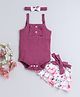 BUMZEE Cotton Sleeveless Floral Printed Onesie & Skirt Set With Headband - Mauve & White