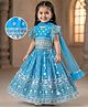 Babyhug Woven Half Sleeve Sequined Choli With Floral Embroidered Lehenga and Frill Net Dupatta - Blue