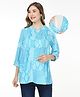 Bella Mama Woven Three Fourth Sleeves Maternity Top with Floral Print with Pintucks - Blue