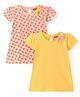 Babyhug Single Jersey Knit Half Sleeves Frocks With Floral Print & Bow Applique Pack of 2 - Peach & Yellow