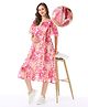 Bella Mama Woven Flutter Sleeves Maternity Dress Floral Print - Pink