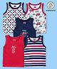 Babyhug 100% Cotton Knit Antibacterial Sleeveless Stripes Sandos with Star & Cars Print Pack of 5 - Multicolour