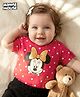 Babyhug Disney Cotton Knit Half Sleeves Top With Minnie Mouse Graphics & Bow Applique - Red