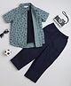 Taffykids Poplin Half Sleeves Tropical Theme Printed Shirt With Attached Tee & Cargo Pant - Green & Navy Blue