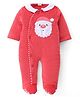 Babyhug Velour Woven Winter Wear Full Sleeves Footed Romper with Santa Clause Patch - Red