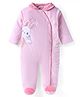 Babyhug Velour Woven Full Sleeves Footed Front Open Winter Wear  Romper with Bunny Patch - Pink