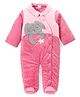 Babyhug Velouer Woven Full Sleeves Romper with Elephant Patch - Pink