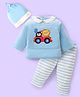Babyhug Velour Woven Full Sleeves Winter Wear Suit With Animals Patch & Cap - Sky Blue