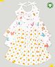 Kidbea Pack Of 3 Sleeveless Butterfly & Animal Assorted Print Muslin Cotton Dresses - Multi Colour
