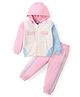 Babyhug Cotton Terry Knit Premium Light Gauge Terry Full Sleeves Hooded T-Shirt & Lounge Pants Set With Text Print - White & Pink