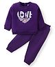 Babyhug Cotton Terry Knit Premium Light Gauge Terry Full Sleeves T-Shirt & Lounge Pants Set With Text Print - Purple