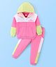 Babyhug Cotton Terry Knit Premium Light Gauge Terry Full Sleeves Hooded T-Shirt & Lounge Pants Set With Text Print - Pink & White
