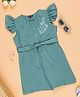 PURPLE UNITED KIDS Linen Frill Sleeves Floral Embroidered Jumpsuit - Teal Blue