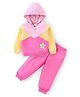 Babyhug Cotton Knit Full Sleeves Floral Printed Hooded Top & Lounge Pants Set - Pink & Yellow