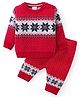 Babyhug Knitted Full Sleeves Sweater Set with Floral Design - Red