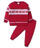Babyhug Knitted Full Sleeves Sweater Set with Floral Design - Red