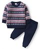 Babyhug Knit Full Sleeves Pullover Sweater & Pant Set Intarsia Design - Navy Blue