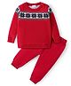 Babyhug Knitted Full Sleeves Sweater Set with Floral Design - Red