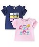 Doodle Poodle 100% Cotton Single Jersey Half Sleeves  Tops with Frill Detailing Text Print Pack of 2 - Pink & Blue