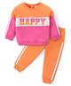 Babyhug Cotton Knit Full Sleeves Text Printed Top & Lounge Pants Set - Orange & Pink