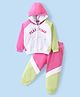 Babyhug Terry Cotton Knit Full Sleeves Text Printed Hooded Top & Jogger Pants Set - Pink & White