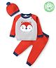 Babyhug Organic Cotton Knit Raglan Full Sleeves Sweater Set & Cap with Fox Patch Detailing - Grey & Rust