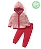 Babyhug Knitted Full Sleeves Striped Hooded Sweater Set - Red