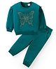 Babyhug Cotton Knit Premium Light Gauge Terry Full Sleeves Top & Jogger Pants Set With Sequins Butterfly - Green