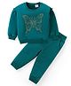 Babyhug Cotton Knit Full Sleeves Top & Jogger Pants Set With Sequins Butterfly - Green