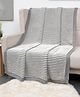 POMME 100% Combed Organic Cotton Stripe Texture Knitted Decorativer Throw Blanket (Grey Melange Ivory)