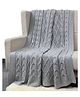 POMME 100% Combed Organic Cotton Cable Texture Knitted Decorativer Throw Blanket (Grey Melange)